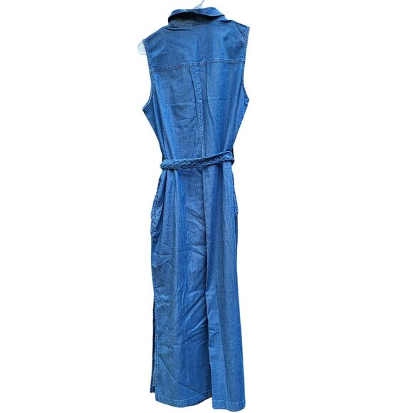 Women's Sleeveless Denim Button-Down Maxi Dress Braided Belt G By Giuliana M NWT - Picture 3 of 15